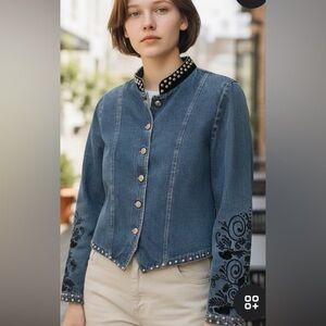 ** Gordon James Vintage Studded Embroidered Velvet Collar Jacket